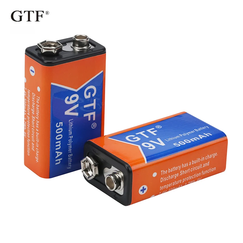 GTF Original 9V 500mAh 650mah 100% capacity Rechargeable battery li-ion polymer battery EU/US plug 9v battery charger