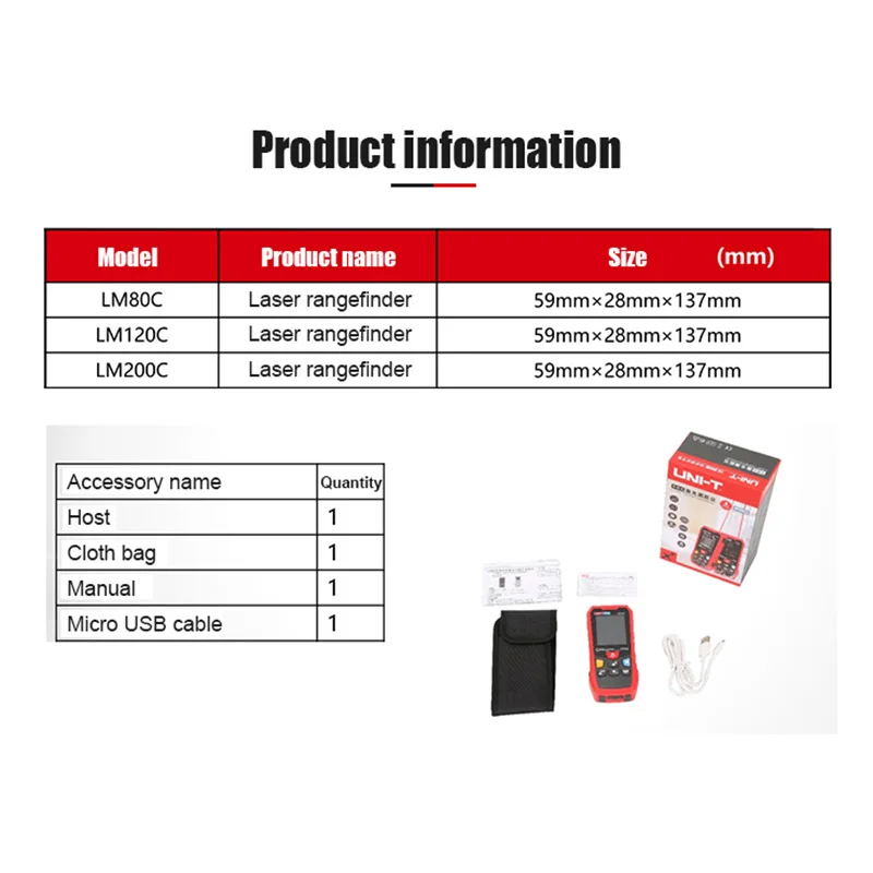 UNI-T Laser Distance Meter 80m 120m 200m IP65 High Precision Camera Mode Laser Rangefinder Measuring Tape