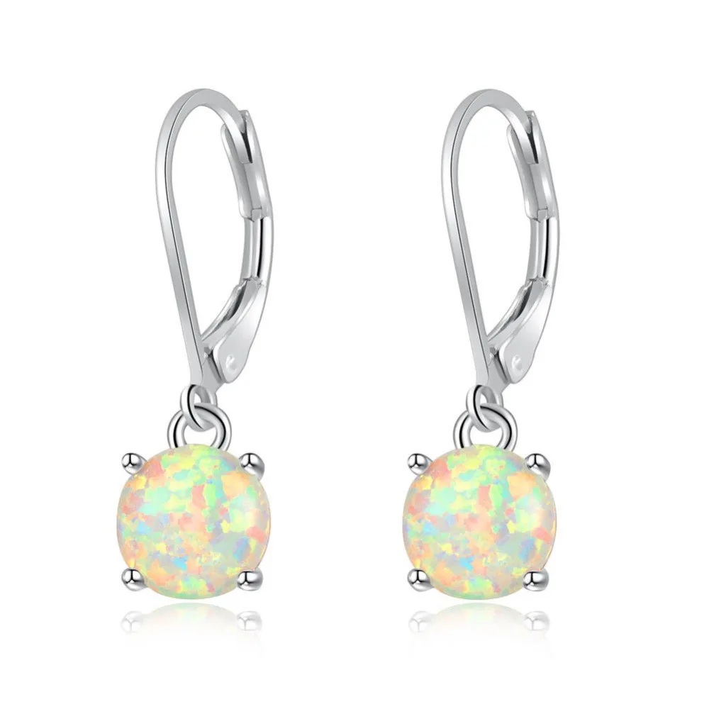 CiNily White & Pink & Blue Fire Opal Drop Dangle Earrings With Round Stone Silver Plated Jewelry Best Gifts for Girl Women