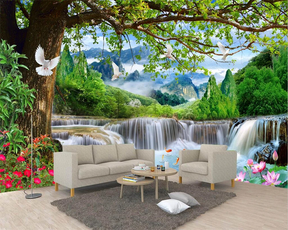 

beibehang Customized modern new blue sky white clouds mountains waterfalls papier peint background decorative painting wallpaper