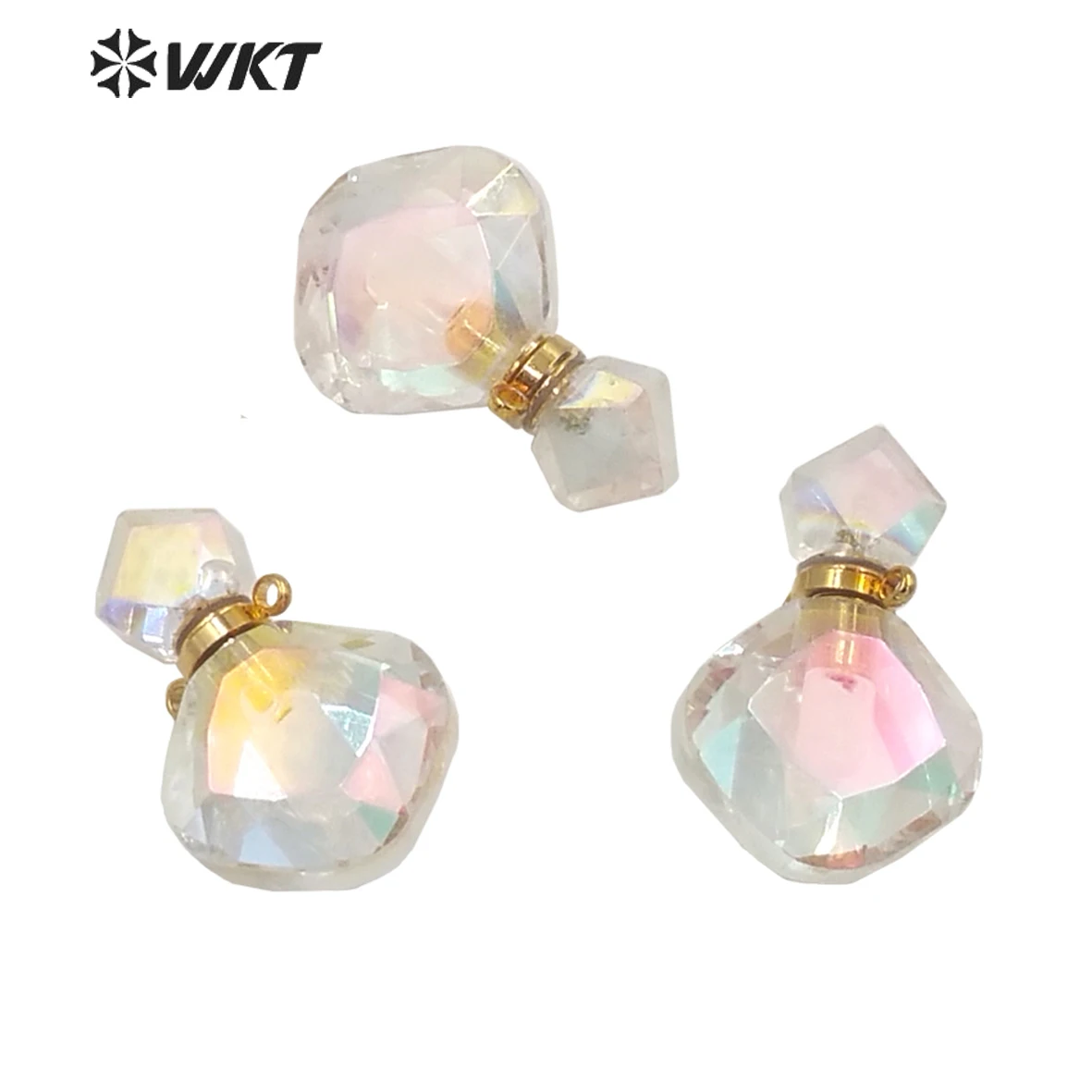 WT-P1674   Amazing Angel Aura Crystal Quartz Stone Perfume Bottle Pendant Small Fashion Gold Aura Spirit  Wonderful