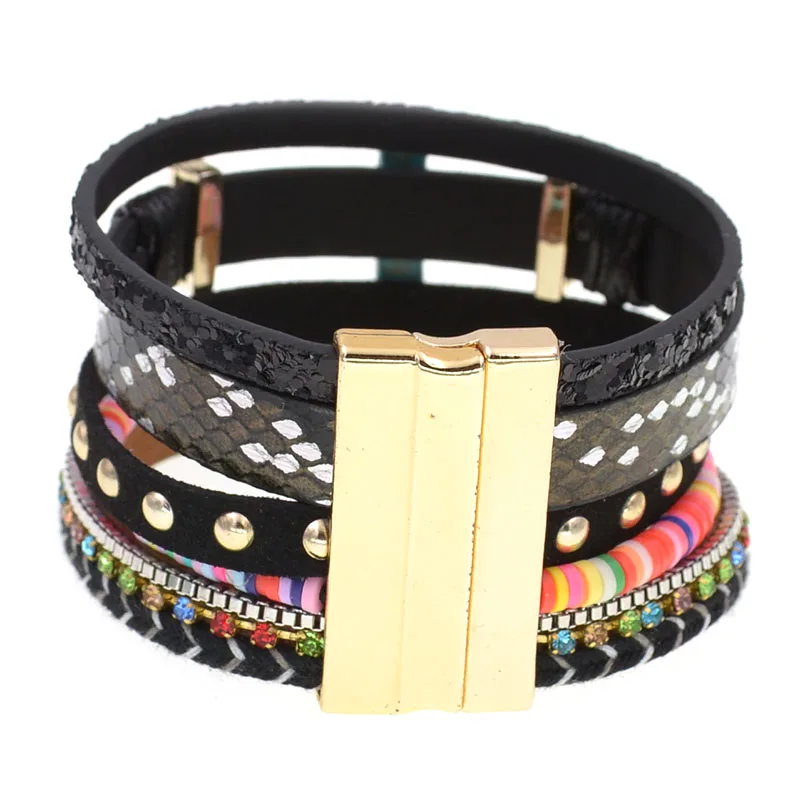 WELLMORE colorful bohemia bracelets for women leaf stone beaded leather bracelet charm Bracelets Female fashion Jewelry