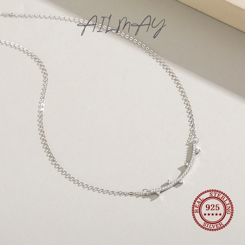 Ailmay Fashion 925 Sterling Silver Smile Pendant Necklace For Women Girls Anti-allergy Fine Clear Zircon Jewelry Gifts image 4