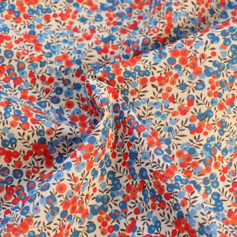 Wiltshire Red Blue 80S Like Liberty Fabric Digital Printing For Sewing Cloth Dresses Skirt Kids Baby Designer Material Purse