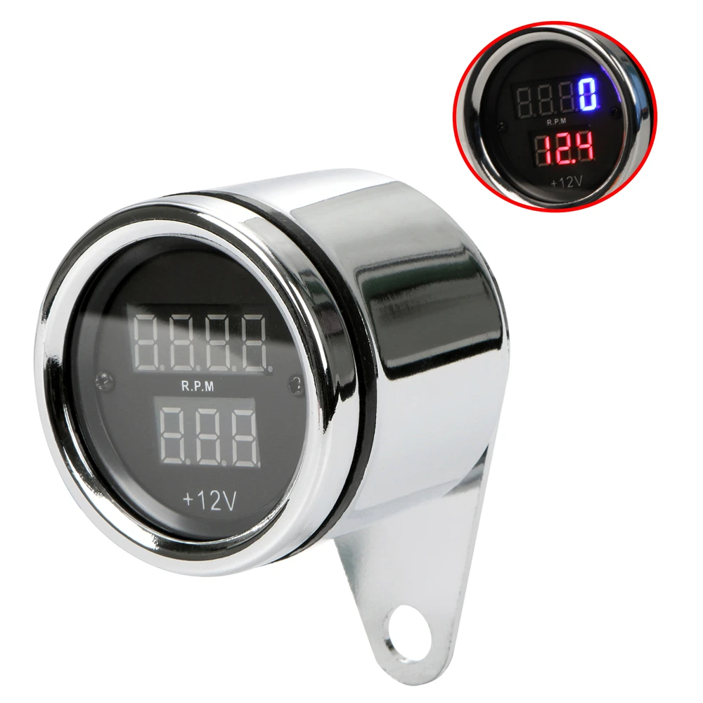 1pc Motorcycle LED Tachometer Digital Voltmeter Tachometer Gauge 12V Motorcycle Metal Odometer Speedometer Universal Accessories