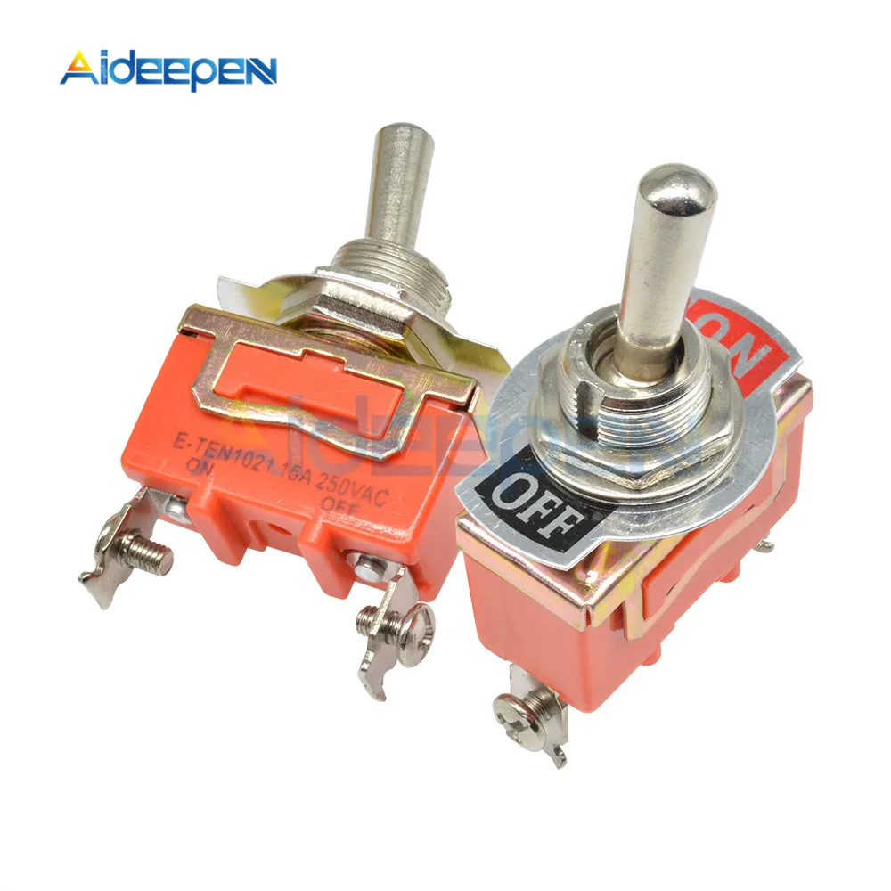 E-TEN1021 2-Pin 2 Terminal ON-OFF 250V 15A AC Mini Auto Toggle Switch 2 Position Copper Contact Switches Orange