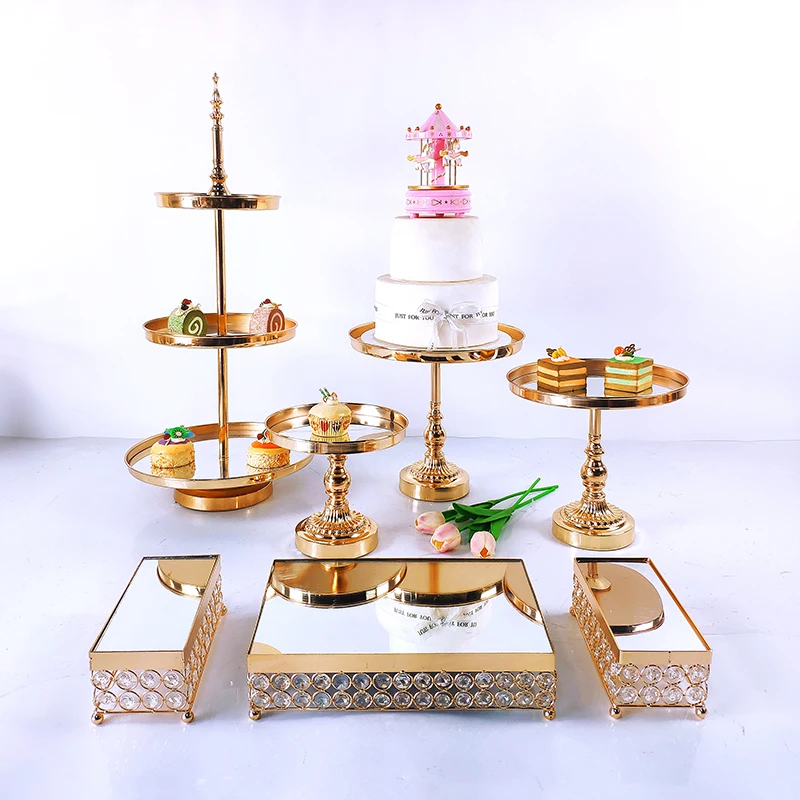 7-16 PC Crystal Metal Wedding Fruit Cake Stand Rack Set Festival Party Display Tray Cupcake Stand