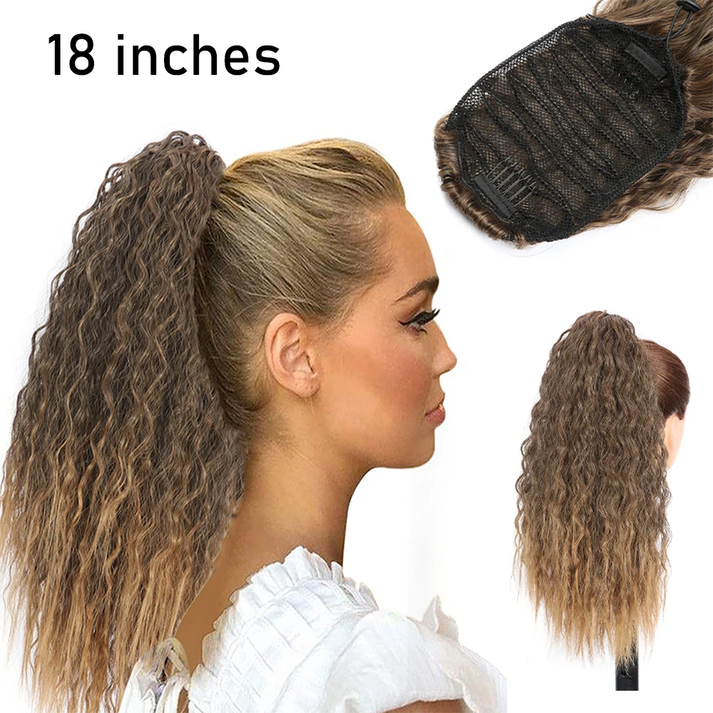 

Mydiva Drawstring Puff Ponytail Wavy Curly Hair Extension Synthetic Clip in 18inches Pony Tail Black Brown Hair Extension