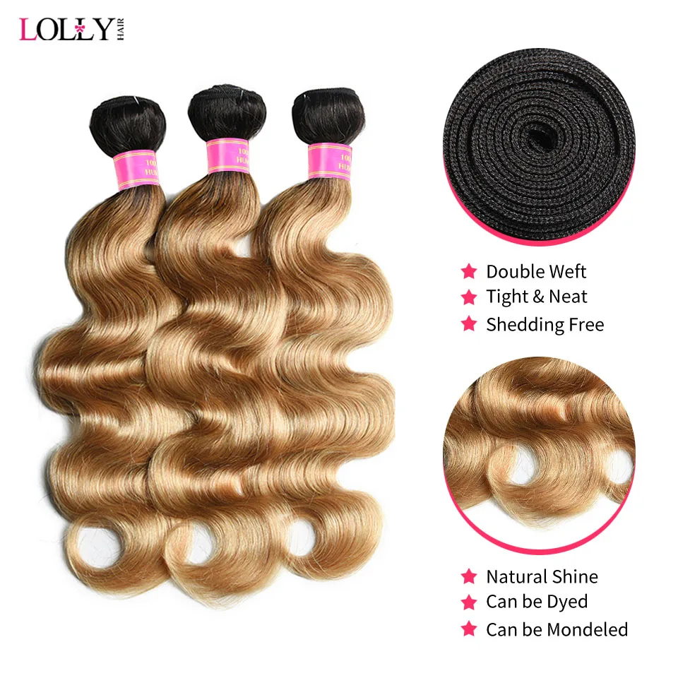 T1B/ 27 Honey Blonde Body Wave Bundles Brazilian Brazilian Human Hair Weave Bundles Ombre Bundles For Women Remy Hair Extensions