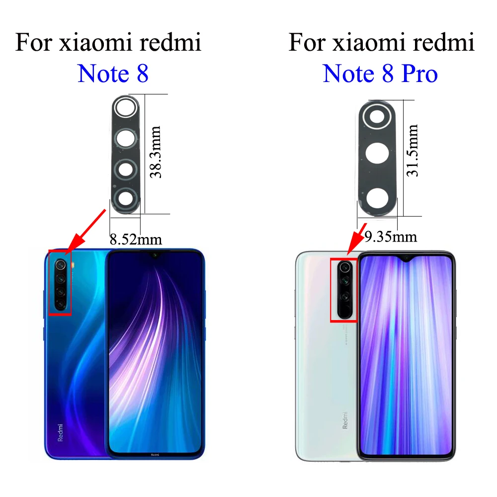 YuXi 2pcs for Xiaomi Redmi note 8 Camera Glass Lens Back Rear note 8 pro Camera Glass Lens Replacement Repair Spare Parts