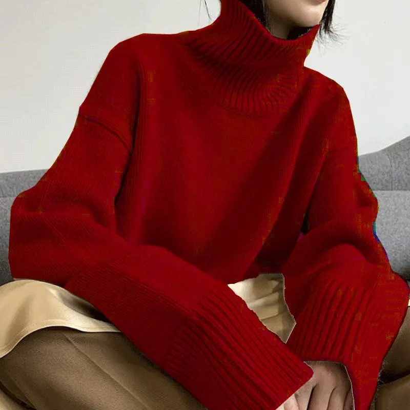 Autumn Winter Women Knitted Turtleneck Cashmere Sweater 2021 Casual Basic Pullover Jumper Batwing Long Sleeve Loose Tops