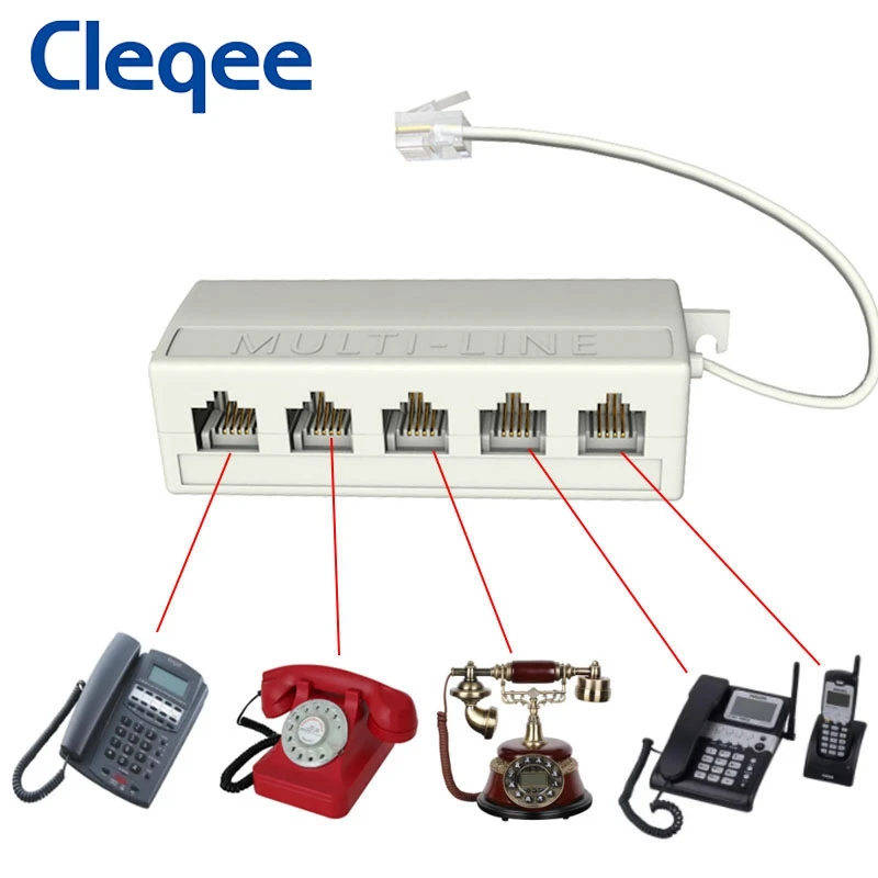 Cleqee RJ11 Jack 5 Way Outlet Telephone Phone Modular Line Splitter Plug Adapter 6P4C