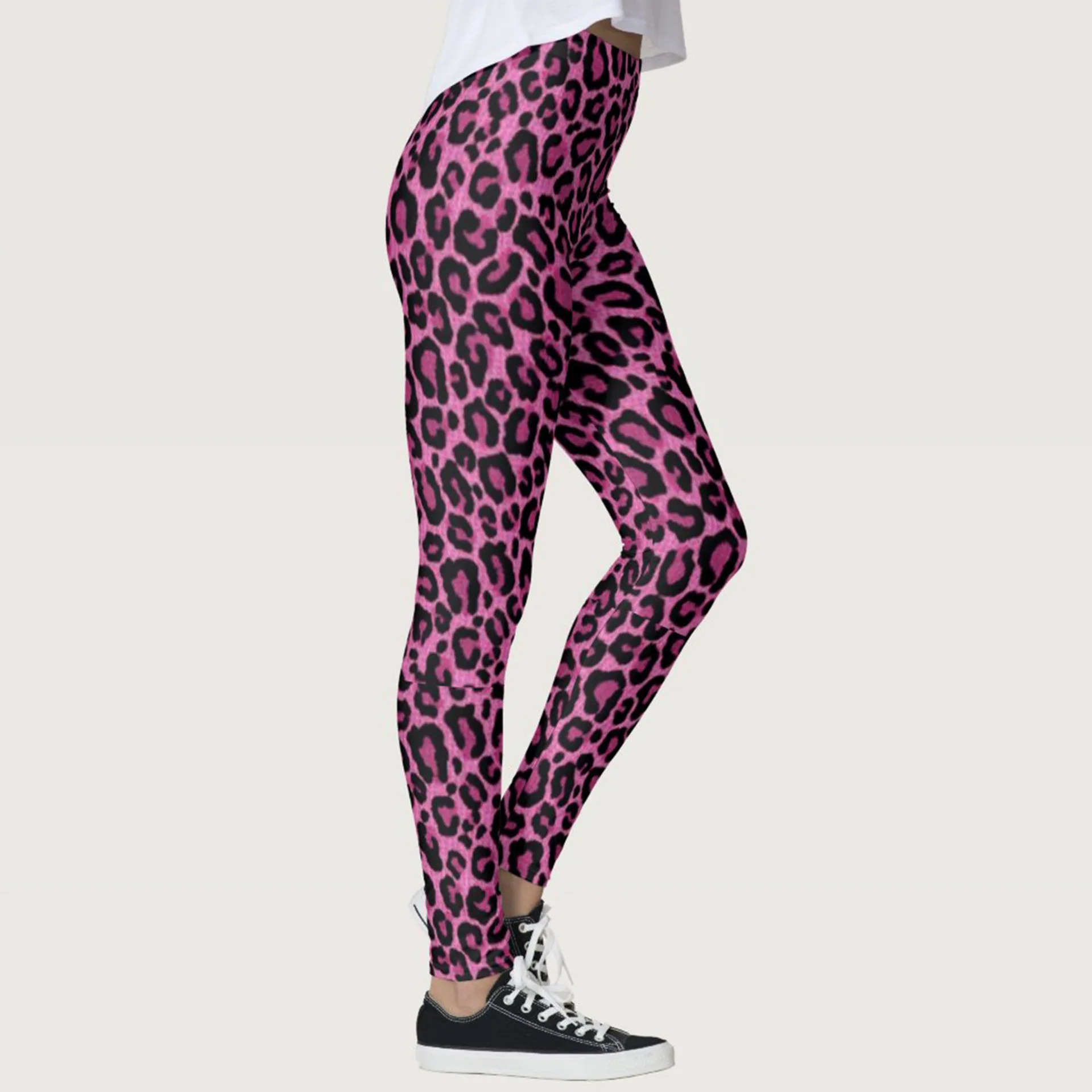 Female Workout Pants High Waist Fitness Legging New Style Pink Leopard Print Leggins Women Leggings Slim Trousers