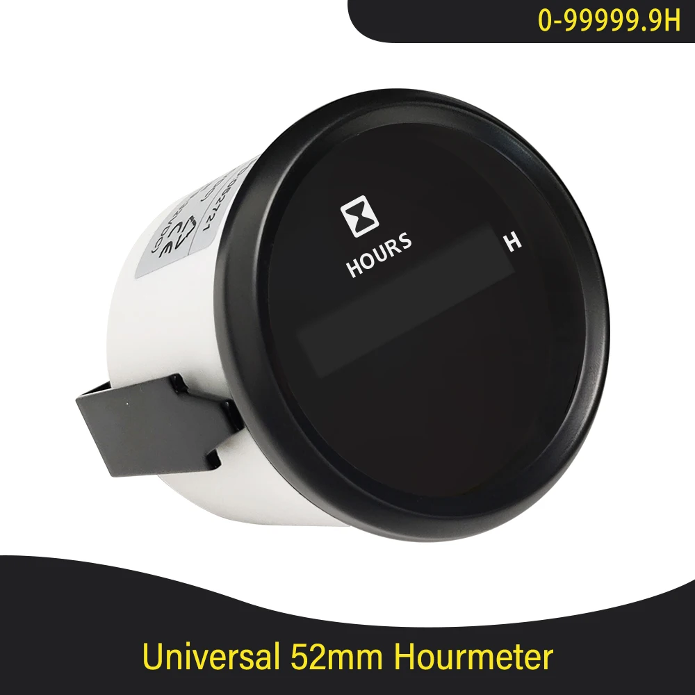 Universal 52mm Waterproof Digital Hourmeter Gauge LCD Engine Hour Meter for Motorcycle Boat Car Yacht 12V 24V