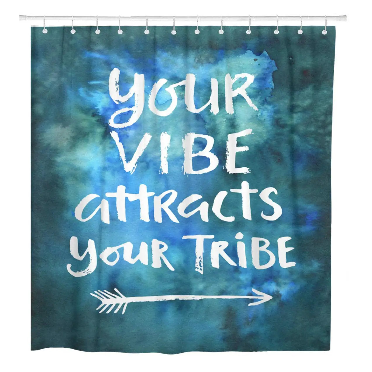 Blue Your Vibe Attracts Tribe Modern on Watercolor Green Shower Curtain Waterproof Fabric 60 x 72 Inches Set with Hooks