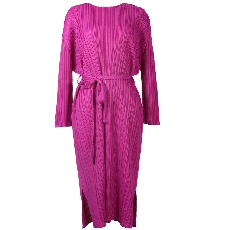 

TIANPEI New fall clothing fashion autumn pleated long sleeve dress pure color party plus size women Dress fast shipping 5117
