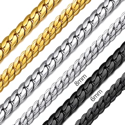 U7 Stainless Steel Flat Chunky Snake Cuban Chain Necklaces Gold Black Color 6mm 8mm 18-30Inch Unisex Hip Hop Jewelry