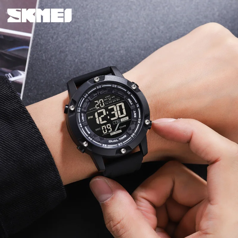 SKMEI Count Down Sports Mens Swim Wristwatches 100M Waterproof Digital Watch Men 2 Time Men Watches Clock relogio masculino 1762