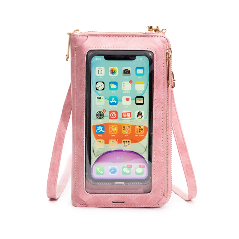 

YUECIMIE Transparent Touchable Phone Bag Women Small Shoulder Crossbody Purses Pu Leather Female Clutch Wallet Ladies Handbag