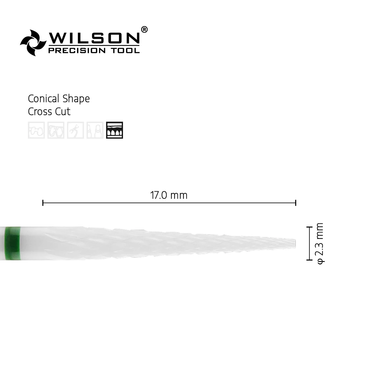 WilsonDental Burs Silm Cone - 2.3mm - Cross Cut - White Solid Zirconia Ceramic Dental Lab Burs