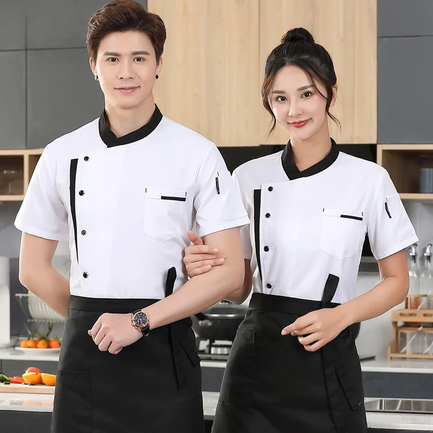 Uniforme de Chef Unisex para mujer, camisa de manga larga corta para restaurante de camarero, chaqueta de panadero de cocina, sombrero, delantal, ropa de trabajo de cocinero, hombres