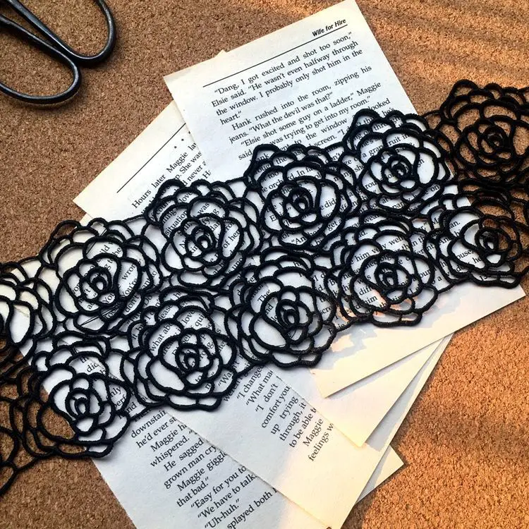 10CM Wide Elegant Black Cotton Polyester Embroidered Flowers Fabric Ribbon Lace Collar Neckline Trim Wedding Gifts DIY Crafts