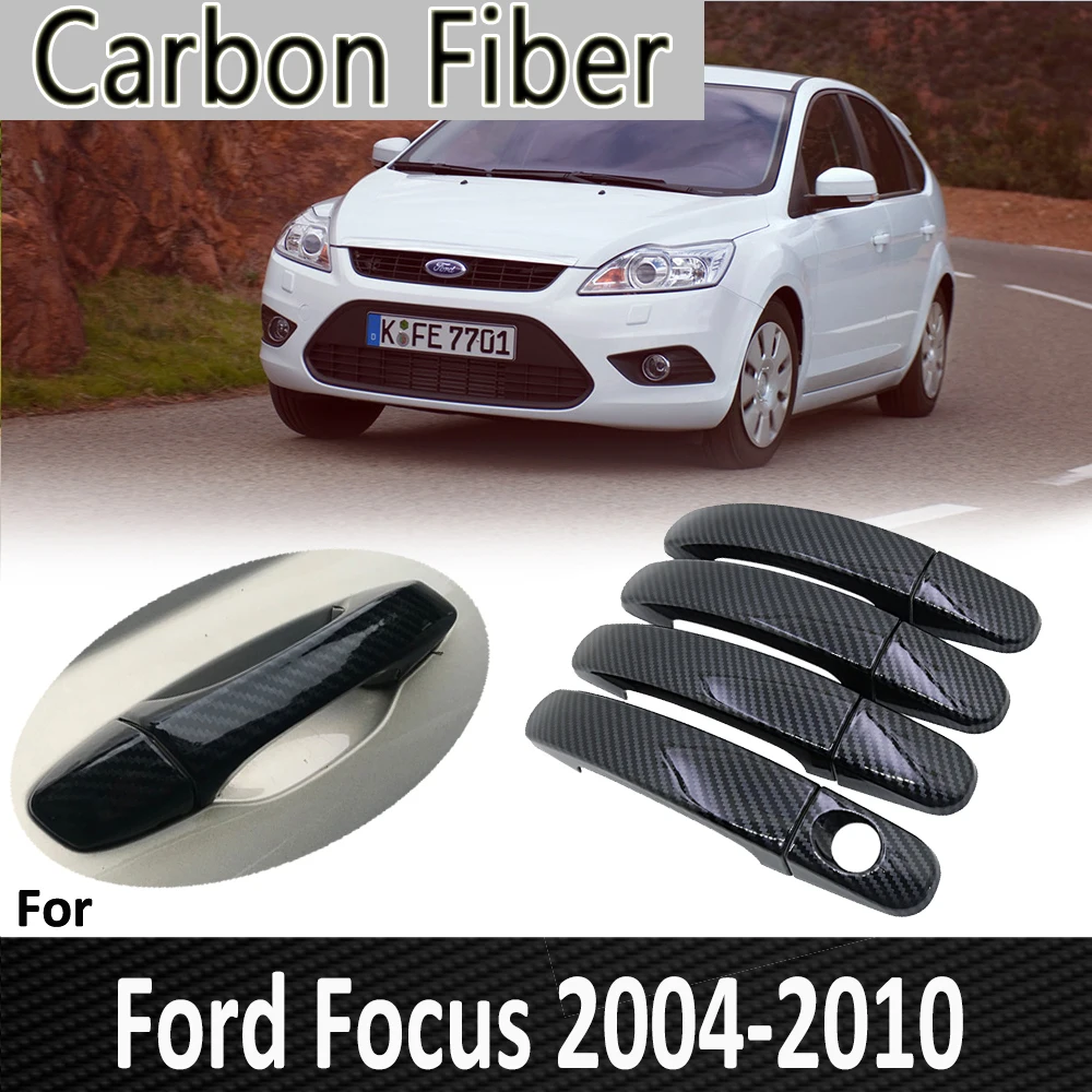 

Черное углеродное волокно для Ford Focus 2 MK2 MK2.5 2004 2005 2006 2007 2009 2010 крышка дверной ручки наклейка декоративные аксессуары