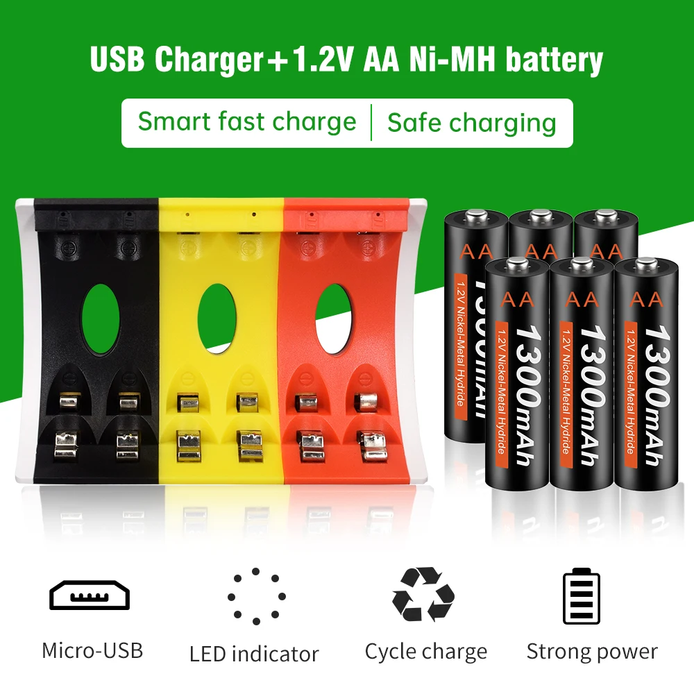 새로운 1300mAh 1.2V AA Ni-MH 충전식 배터리, aa 배터리, led 조명 장난감 mp3 장난감 조명 배터리