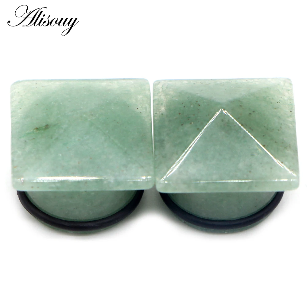 Alisouy 2Pc Hot ear expansion square-shaped stone fashion tunnel jewelry earrings piercing expander ear Plug Jewelry