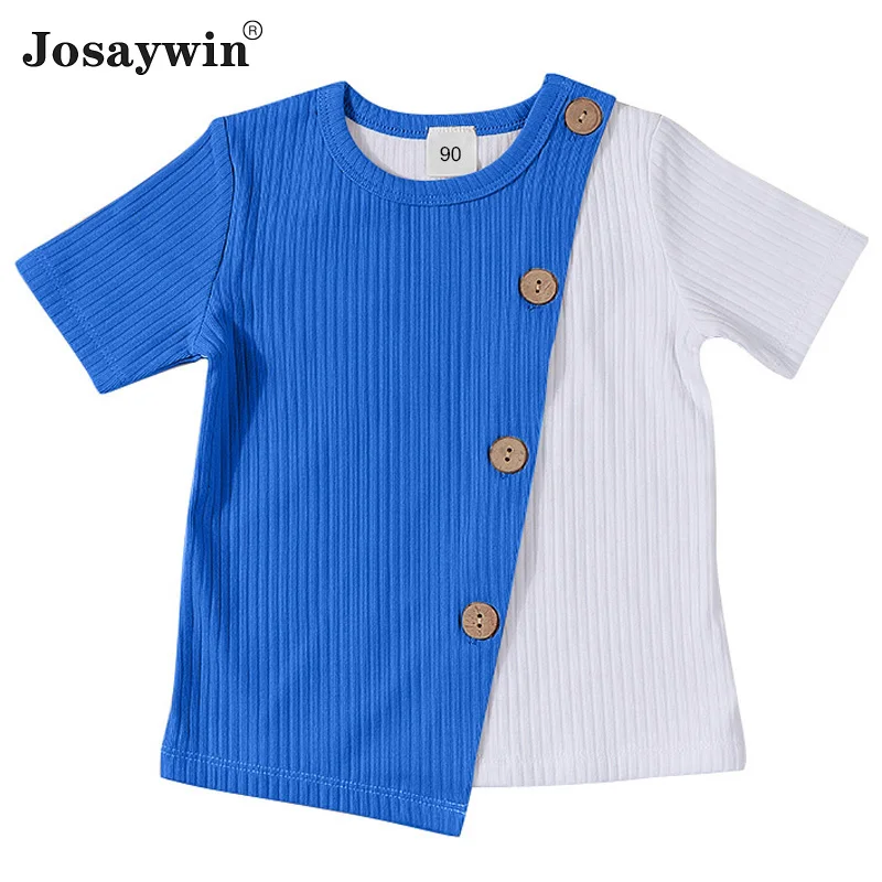 

Kids Clothes T shirt Baby Girls and Boys O-neck Short Sleeves Children Student Teenagers T-shirt Ribbed Contract Patched Tops