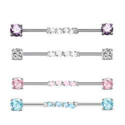 1Pc CZ Industrial Barbell Ear Rings Piercing Surgical Steel Crystal Cartilage Helix Piercing Earring Studs Body Jewelry