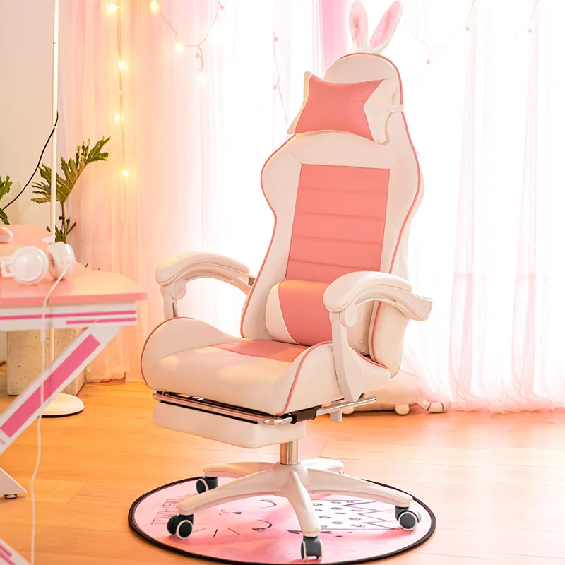 

Gamer Chair Rabbit Ear Racing s Computer Household Reclining And Rotating Anchor Women's Ergonomics WCG Game