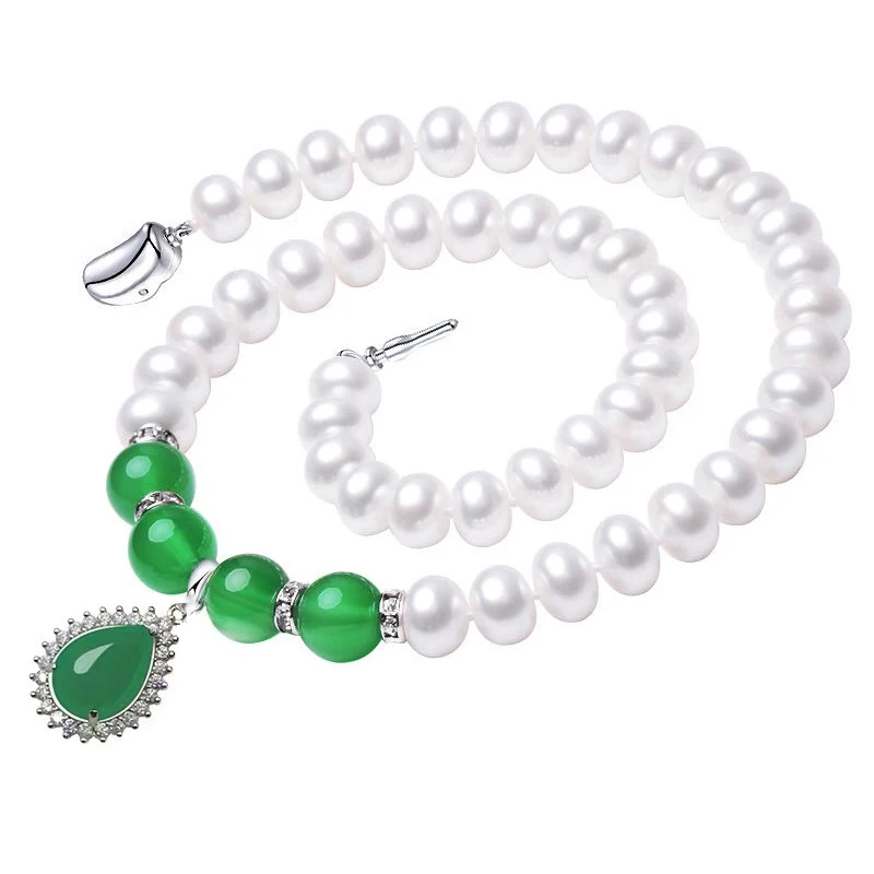 2020 Fashion Necklace Pearl Jewelry Set Freshwater Pearl 925 Sterling Silver Jewelry Green For Mother Women Gift