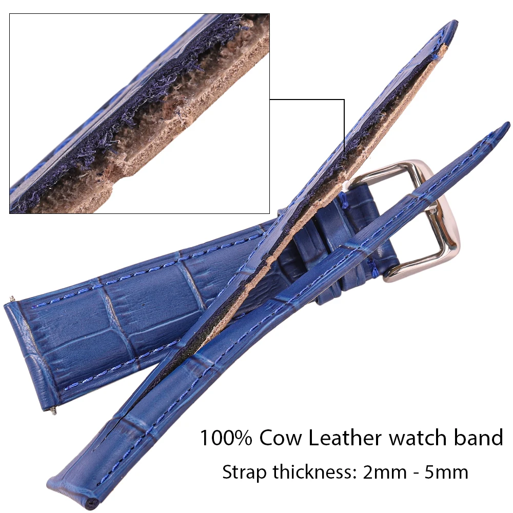 Genuine Leather Watch Band Crocodile Pattern Cowhide 18 19 20 21 22 24 mm Black Brown Blue Red Unisex Bracelet Strap