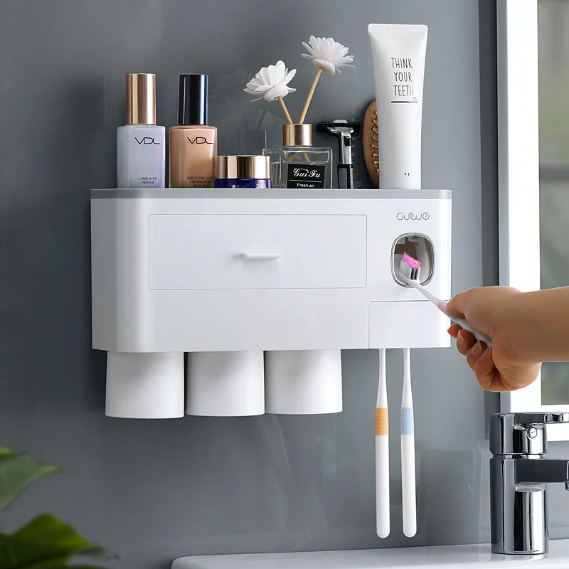 2/3/4 Cups Automatic Toothpaste Dispenser Holder Bathroom Accessories Organizer Wall Mount Toiletries Storage Rack Tools Set