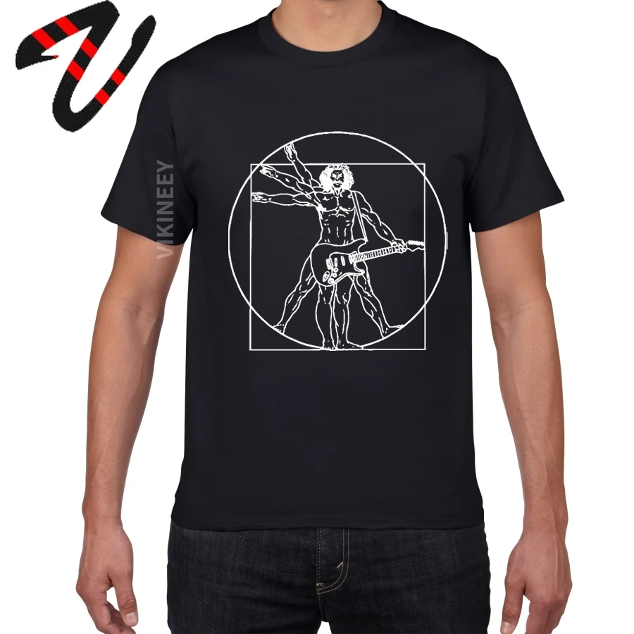 Free Shipping Da Vinci guitar funny T-Shirt Men Vitruvian Man rock band Vintage Graphic Music Novelty streetwear t shirt