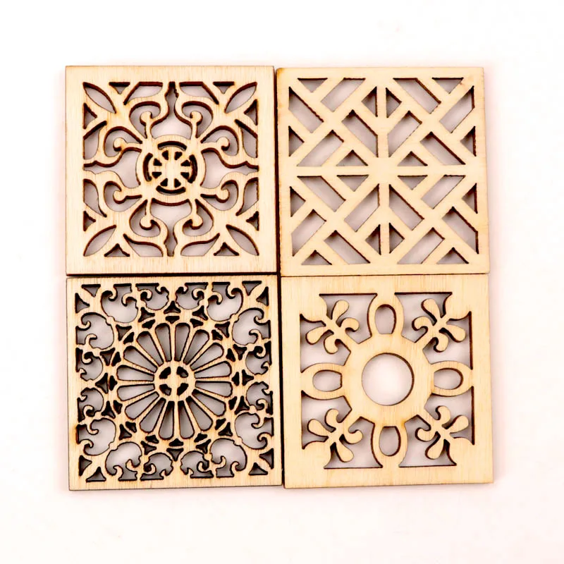 10pcs Chinese Style Retro Frame Wooden Pattern Round Square Scrapbooking Craft Handmade Accessory Home Decoration DIY 40mm