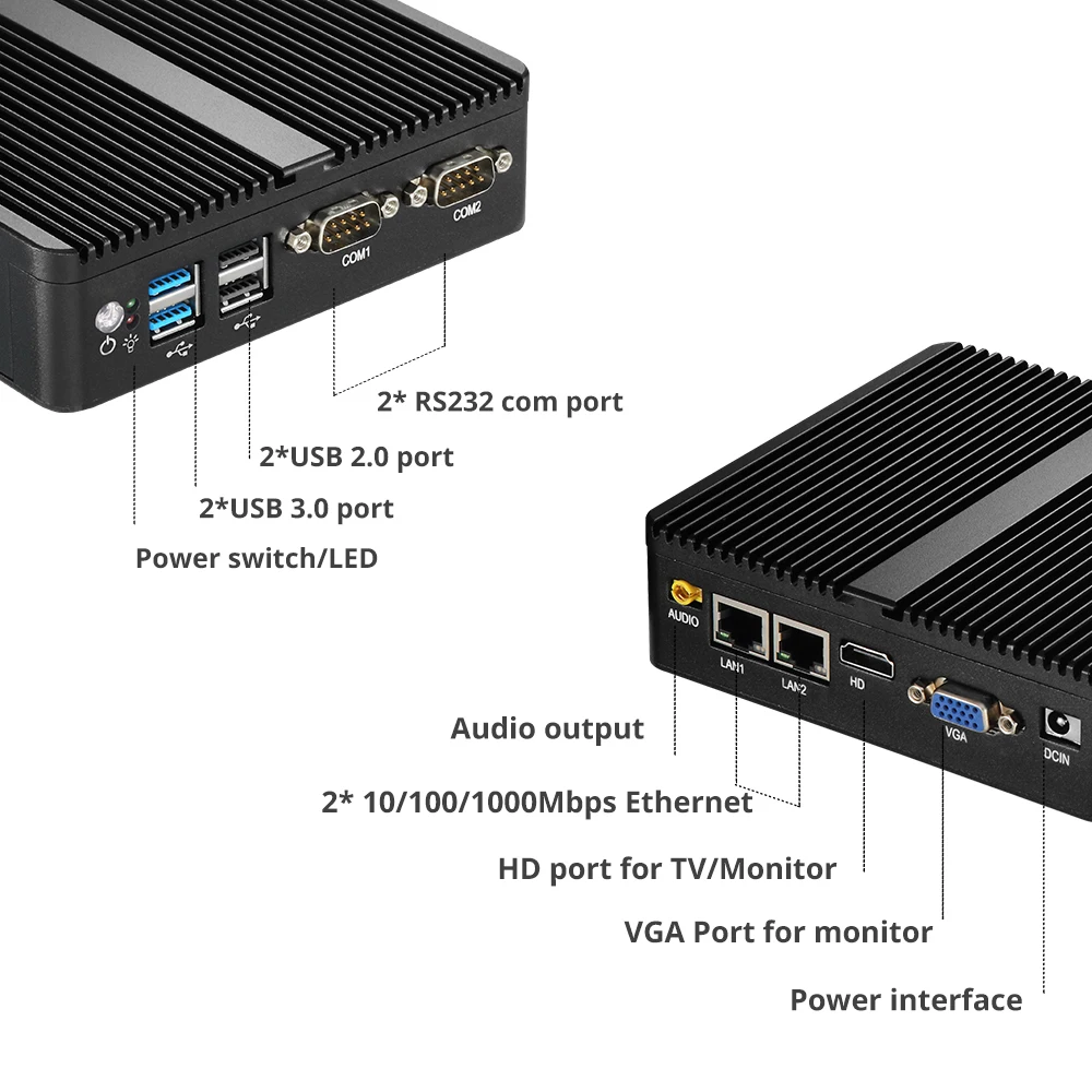 Fanless Industriële Mini Pc Celeron J4125 Windows 10 Pro Htpc Dual Lan Gigabit 2 Com Wifi Hdmi 2955U Mini Computer desktop