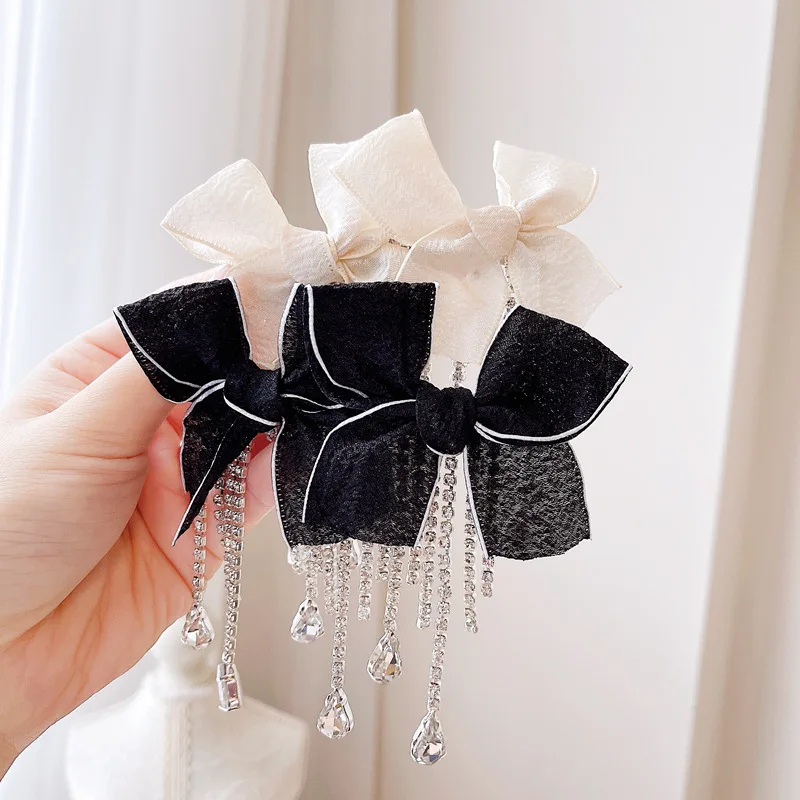 

Fashion Black Bowknot Hair Clip Headdress Luxurious Velvet Spring Clip Hairpin Headwear Handmade Hari Accessories