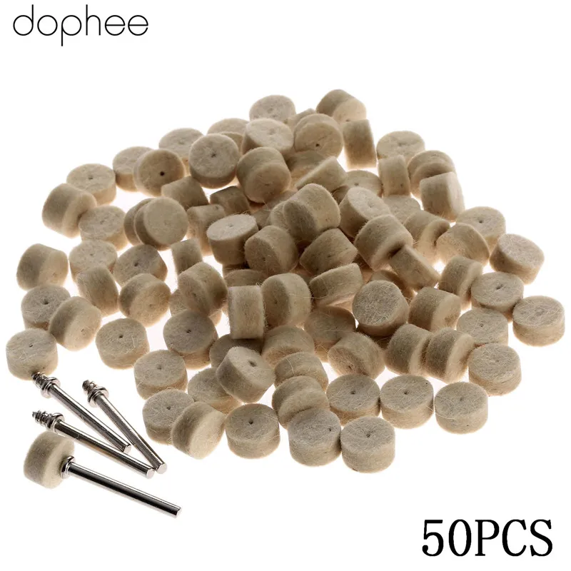 Dophee 50 sztuk 13mm akcesoria Dremel wełna filc polerowanie tarcza polerska szlifowanie polerowanie Pad + 2 sztuk 3.2mm Shanks dla Dremel Tool