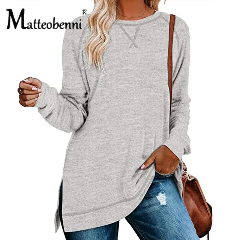 2021 Autumn T Shirt Women Fashion Casual Solid Round Neck Long Sleeve Loose Hedging Tops Ladies Top Harajuku  Women's T-shirt