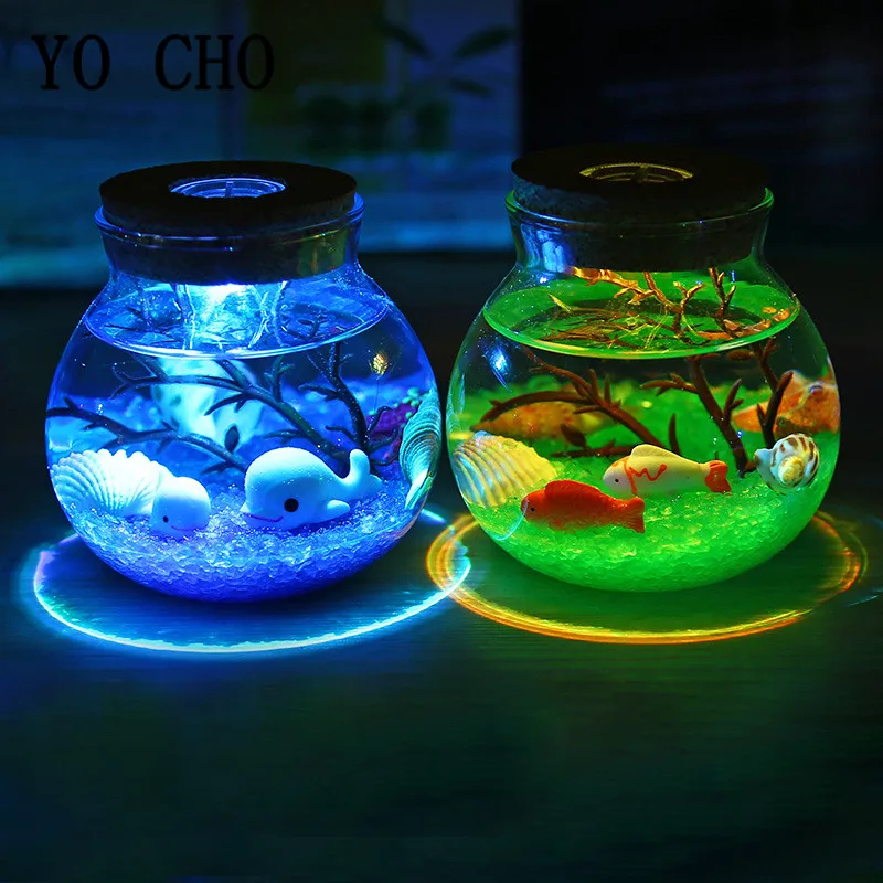 YO CHO Imitation Sand Micro Sea World Night Lights Micro Landscape Animal LED Light Valentines Birthday Gift Seaworld Nightlight