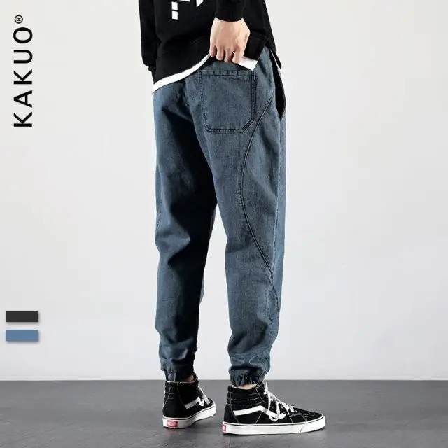 Spring /Autumn Men's Ankle Length Jeans Elastic Waist Denim Jeans Korean Casual Harem Ankle Tight Pants Fashion Patchwork Jeans