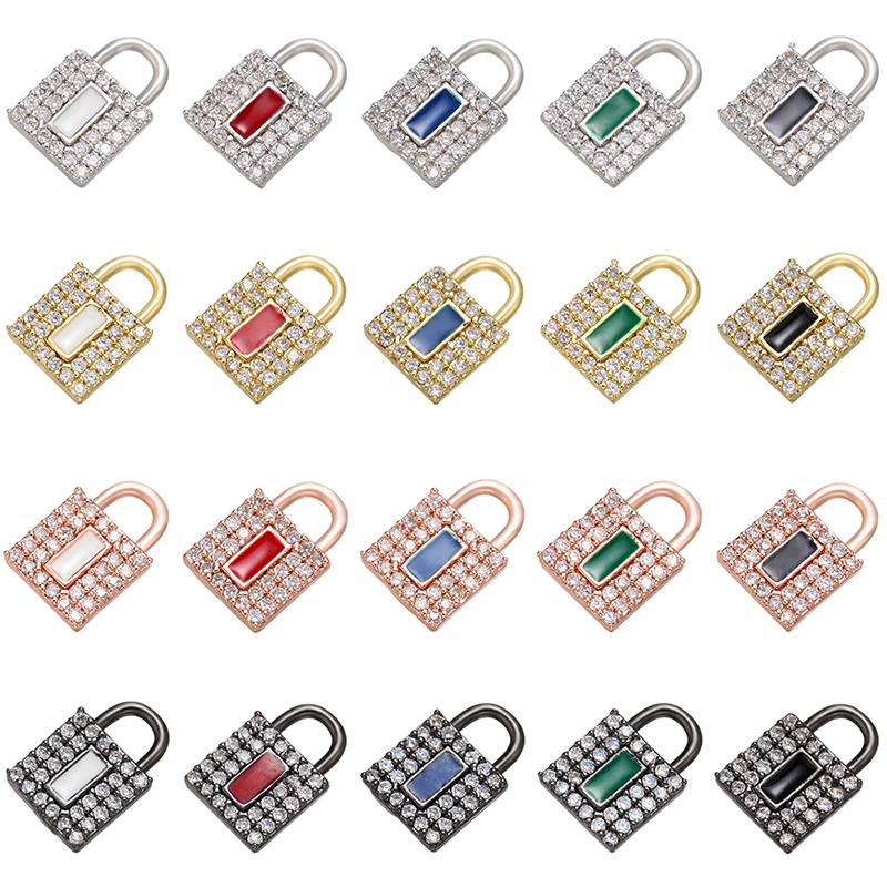 ZHUKOU 8x12mm creative Lock charms multicolor Brass Cubic Zirconia pendants for DIY jewelry accessories making findings VD693