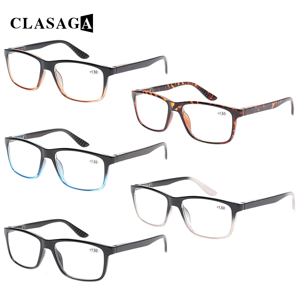 

CLASAGA Reading Glasses Men's Women's Fashion Rectangular Gradient Color Frames Spring Hinge Optical Lenses Refraction 0~600