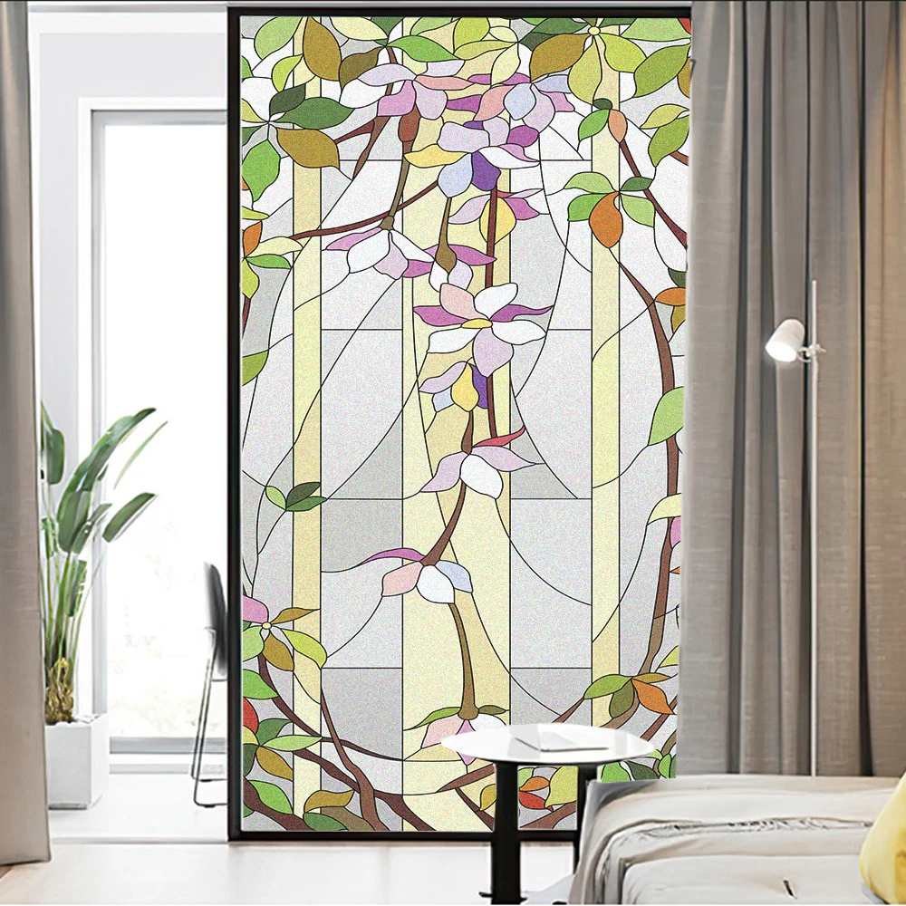 

Window Film Privacy Bine Flowers Orchid Flower No Glue Static Cling Frosted Window Coverings for Homedecor