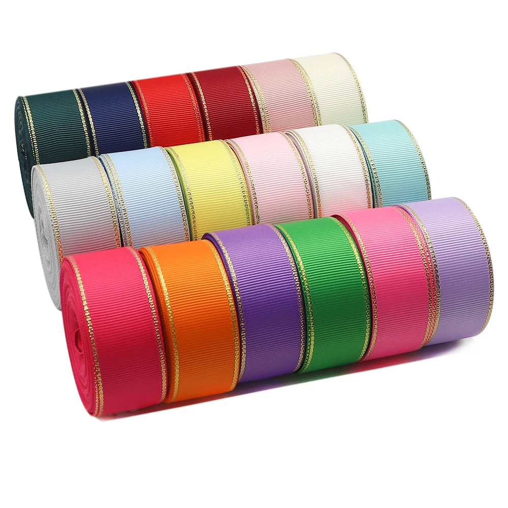 10 Yards 10MM/25MM/38MM Glitzer-Grosgrainband mit Goldrand für Haarschleifen/Geschenkverpackungen, DIY-Weihnachtsdekorationsmaterial Y19042101 – Detail 2