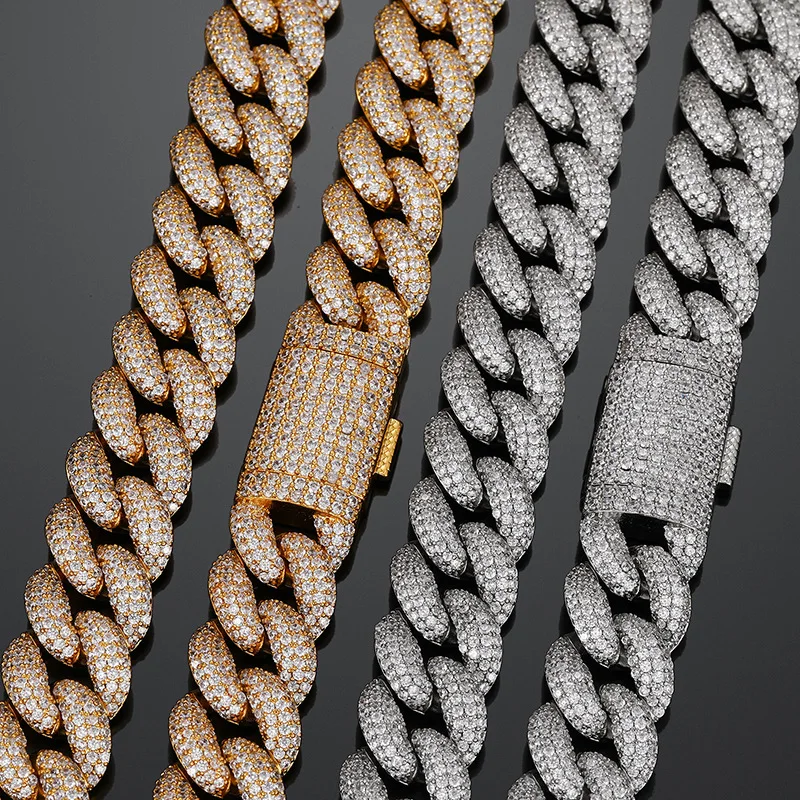 Hip Hop 4 Rows CZ Stone Paved Bling Iced Out 20mm Solid Round Cuban Miami Link Chain Bangle Bracelet for Men Rapper Jewelry