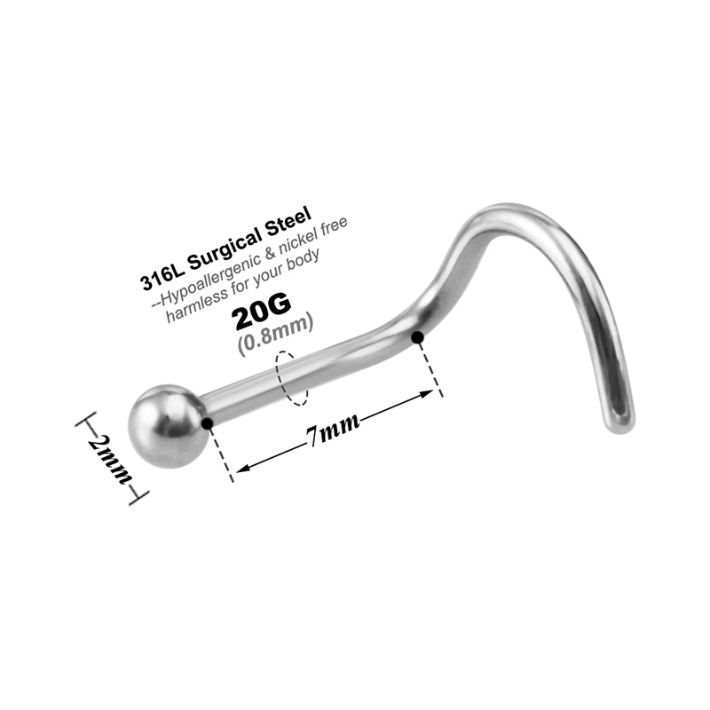10 Stück Edelstahl Nasenstecker Set Nasenpiercing Set Nasenring Nariz Knochen Ohrstecker Schrauben für Mann Frauen Nasenloch Körperschmuck 20G – Detail 2