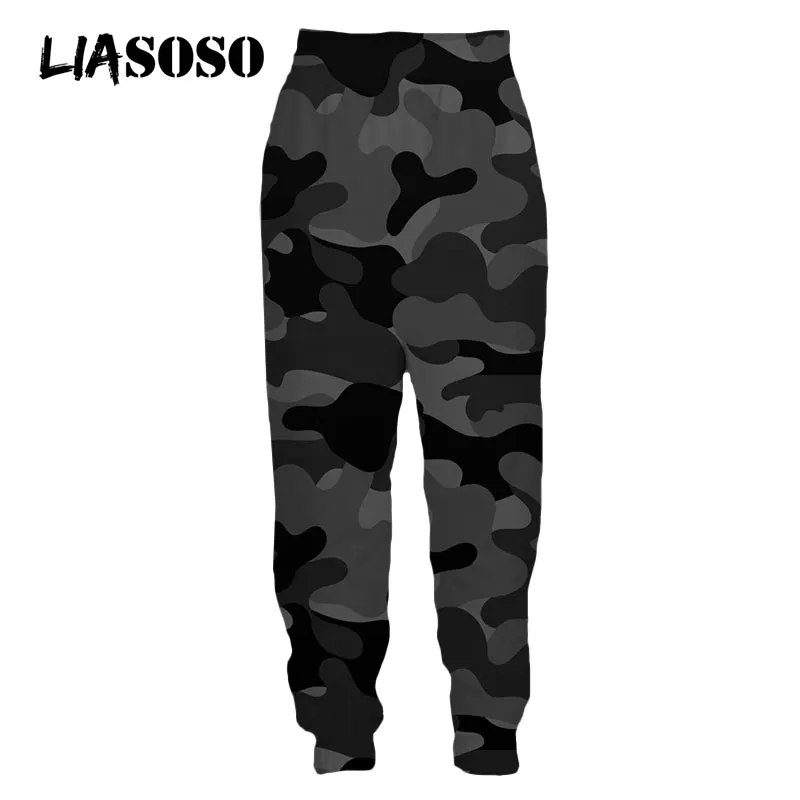 Liasoso folha camuflagem tático calças casuais jogging legal calças soltas streetwear impressão 3d feminino moletom dos homens hip hop roupas